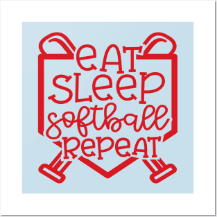 Eat Sleep Softball Repeat Cute Funny Posters and Art